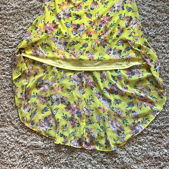 Neon Yellow with Floral Pattern Chiffon High/Low Dress - Picture 5 of 11